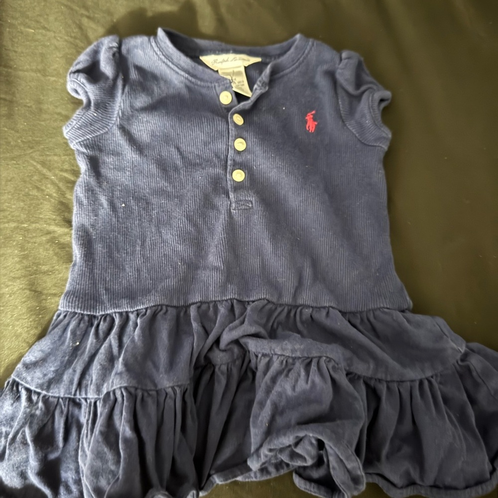 Ralph Lauren 9 Month Infant Blue Dress with Pink Emblem